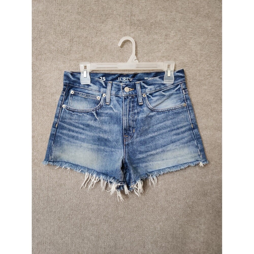J CREW Relaxed Denim Shorts Womens 25 Blue Raw Hem 100% Cotton NEW